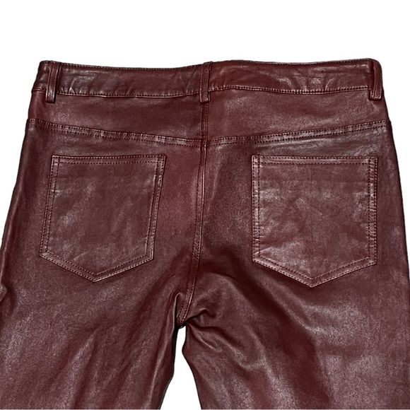 Haute Hippie Burgundy 100% Lamb Skin Leather Mid Rise Pants Size 4 - Picture 11 of 15